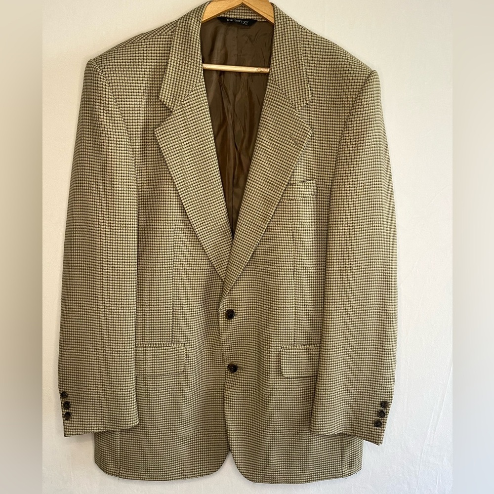 Burberry Tan and Brown Houndstooth Sport Coat Blazer